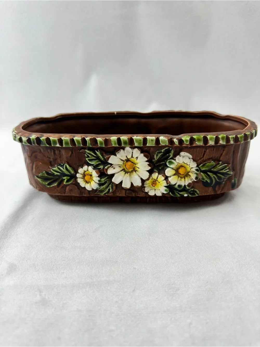 Vintage Replo Planter Oval Ceramic Flower Pot Holder Garden Outdoor Daisy Design